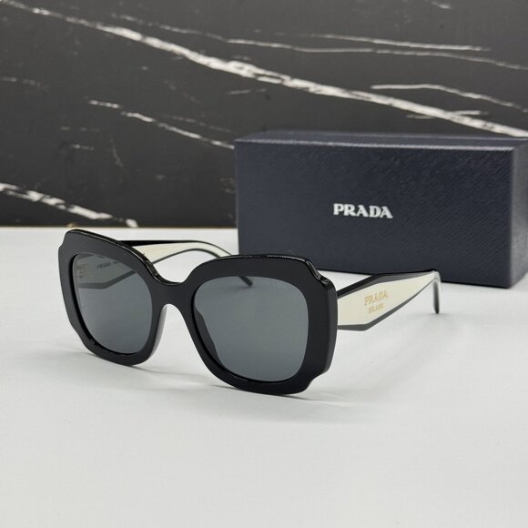 NEW PRADA PR16YS 09Q5S0 WOMEN OVERSIZED BLACK WHITE SUNGLASSES PRADA PR 16YS - Picture 2 of 12